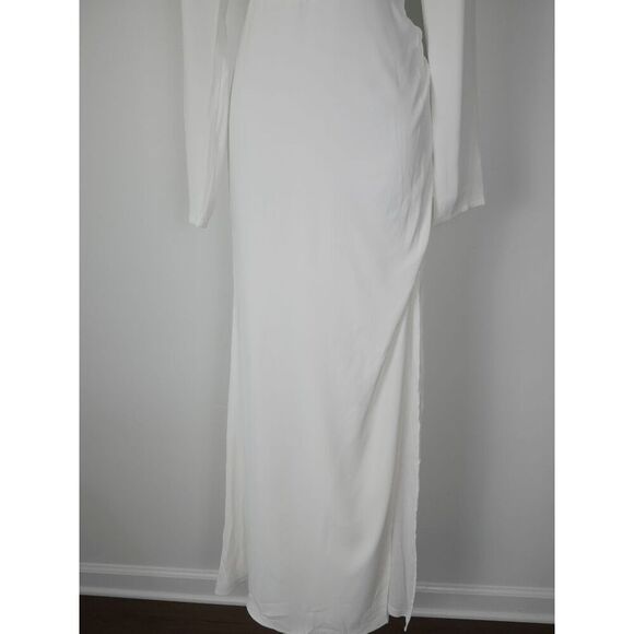 Lulu’s White Long Sleeve Maxi Dress | L | V-Neck | Mesh Insert | Formal Gown - Picture 5 of 13